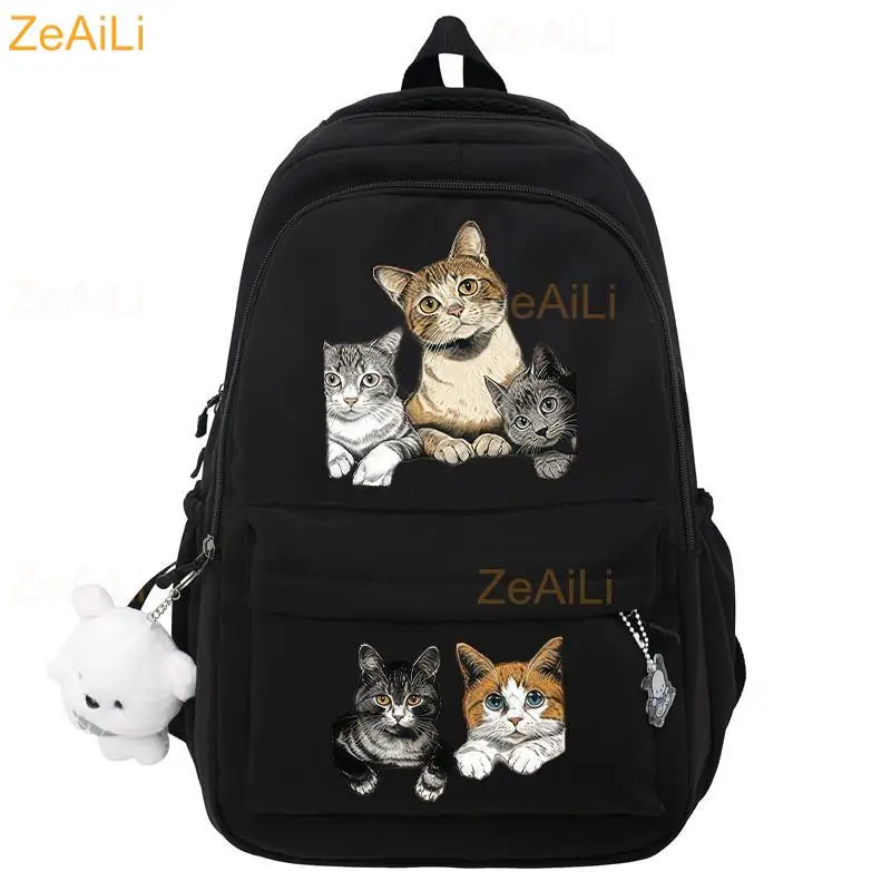 Cute Cat-Themed Female Men High Capacity College Backpack Laptop School Bags Boys Girls Travel Book Bag Cool