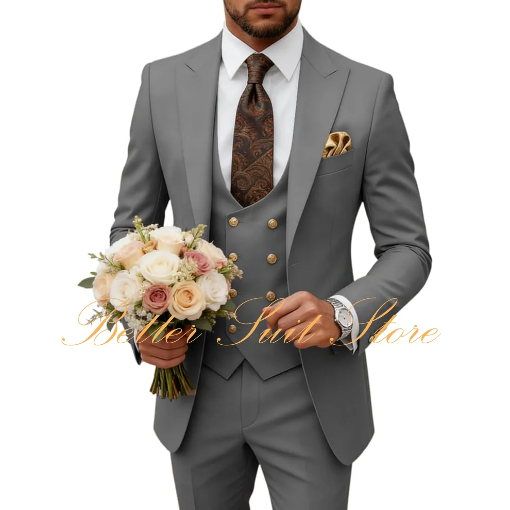 

Formal Men's Tuxedo 3 Piece Slim Fit Double Breasted Suit Men Wedding Prom Business Jacket Vest Pants Set