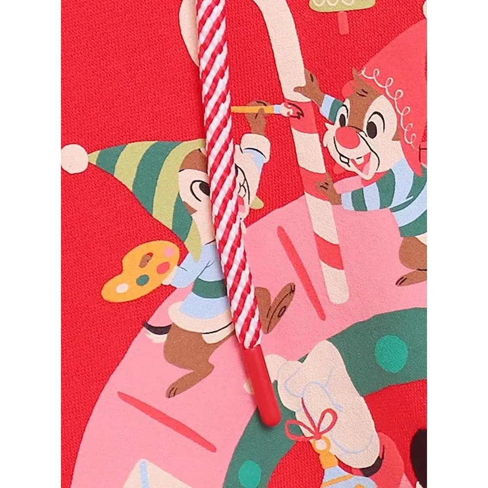 بلوفر ديزني ميري كريسماس كاسل ميكي ماوس فاميلي مطبوع عصري للنساء بغطاء للرأس باللون الأحمر #3