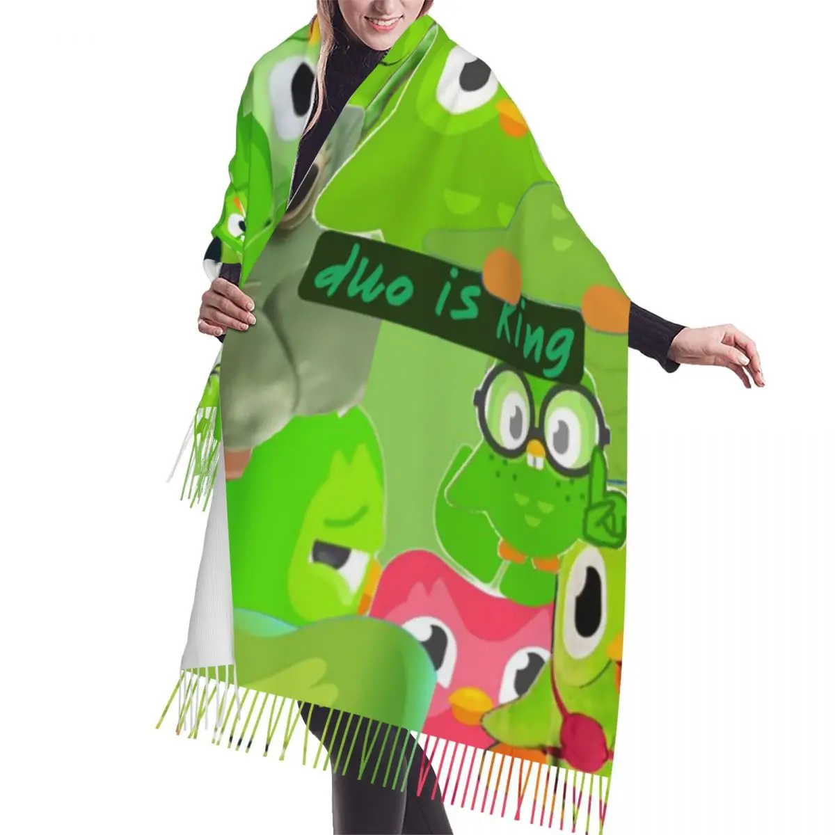 

Шарф Duolingo Owl Duo, шарфы с кисточками для женщин, мягкие теплые шали и накидки, большая осенне-зимняя шаль