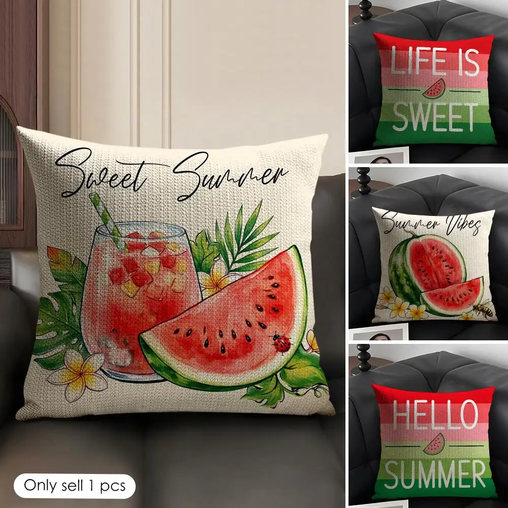 Summer Watermelon Style Cushion Cover Natural Linen Organic Fabric Double-Sided Printing Breathable Perfect Gift For Decor
