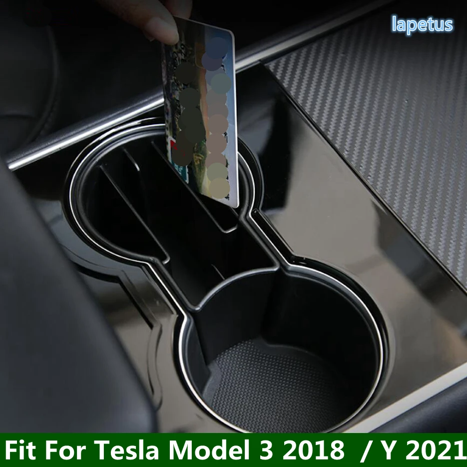 

Front Water Cup Holder Storage Container Box Phone Cards Slot Tray Fit For Tesla Model 3 2018 - 2021 / Model Y 2021 Accessories