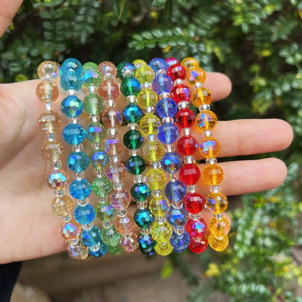 5pcs Fashion Multi-Faceted Glass Crystal Bead DIY Handmade Bead Bracelet Unisex Fashion Accessory