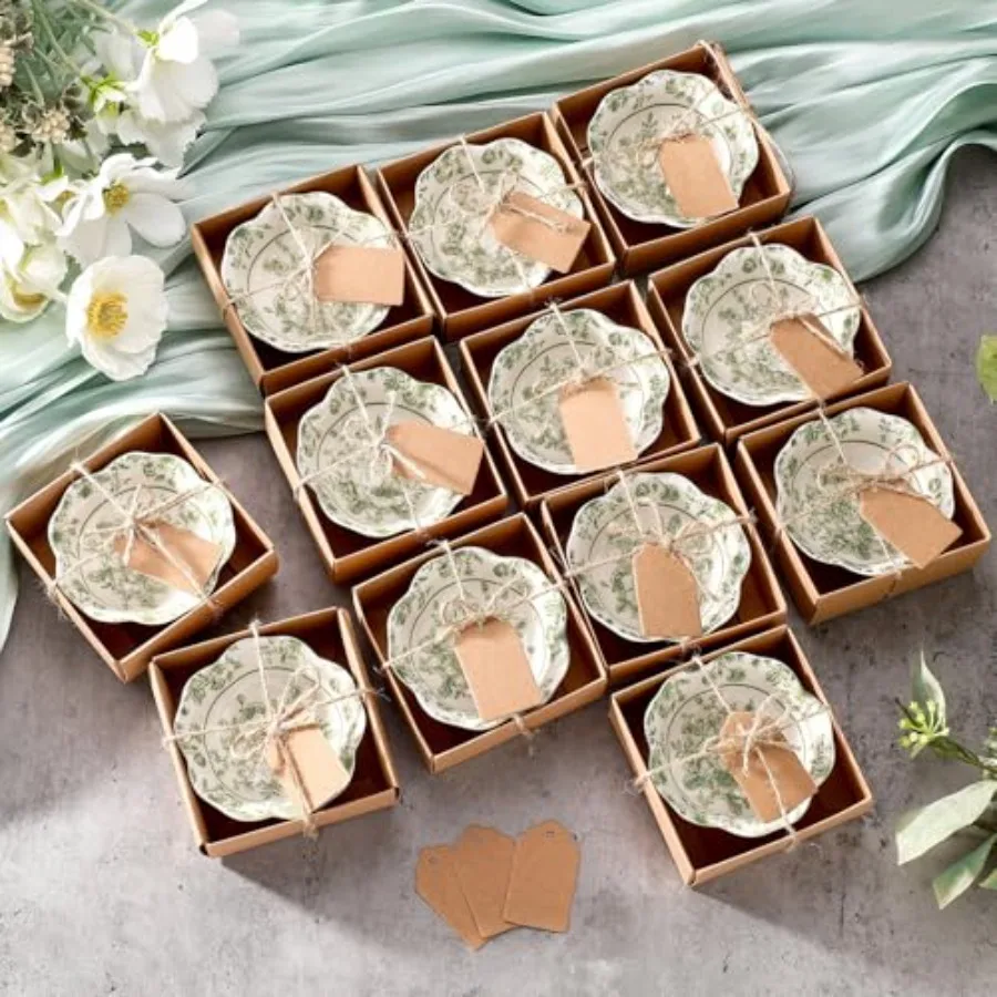 

Pcs Wedding Favors for Guests Small Ceramic Bowl Bulk Gifts Set 3.3 Inch Floral Design Mini Dipping Sauce Dish with Card Box fo