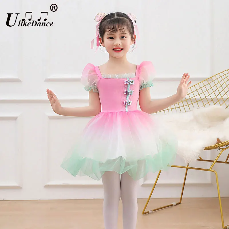 Kids Ballroom Clothing Modern Dance Girl Tutu Dress Girls Jazz Dance Costume Kid Stage Wear Wedding Princess Dress