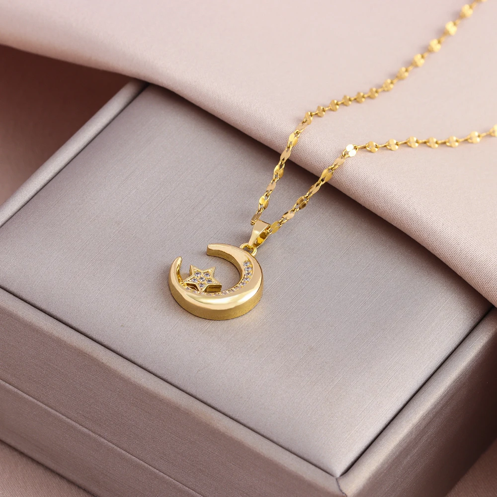Sweet Sexy Zircon Crystal Pendant Stainless Steel Necklaces For Women Light Luxury Female Clavicle Chain Jewelry Ladies Chains