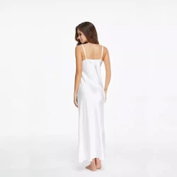 Silk Long Nightgown Spaghetti Strap Sleepdress Lace Sexy V Neck Sleepdress For Women Solid Long Nightdress Lady Sexy Lingerie