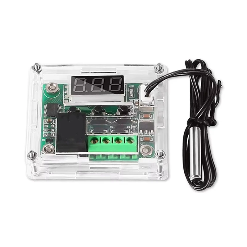 W1209 Tablero de control del termostato digital ROJO Digital DC 12V, -50 a 100 ℃ , Placa de interruptor de sensor impermeable con estuche