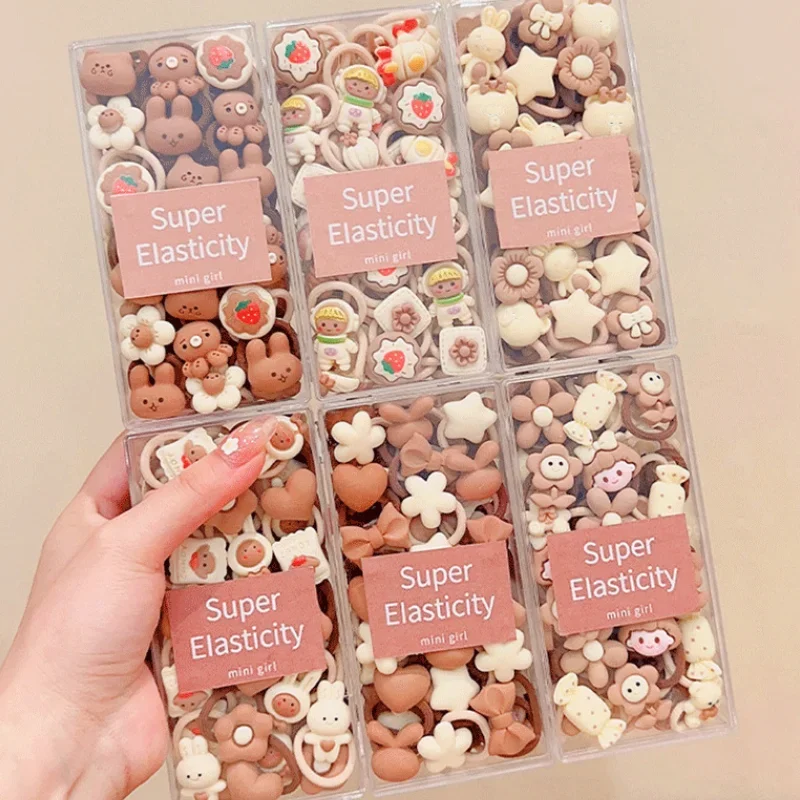 Coffee Color Children\'s Cute Cartoon Hair Rope Baby Thumb Loop Does Not Hurt Rubber Band Headwear Baby Tie Head Small Pull
