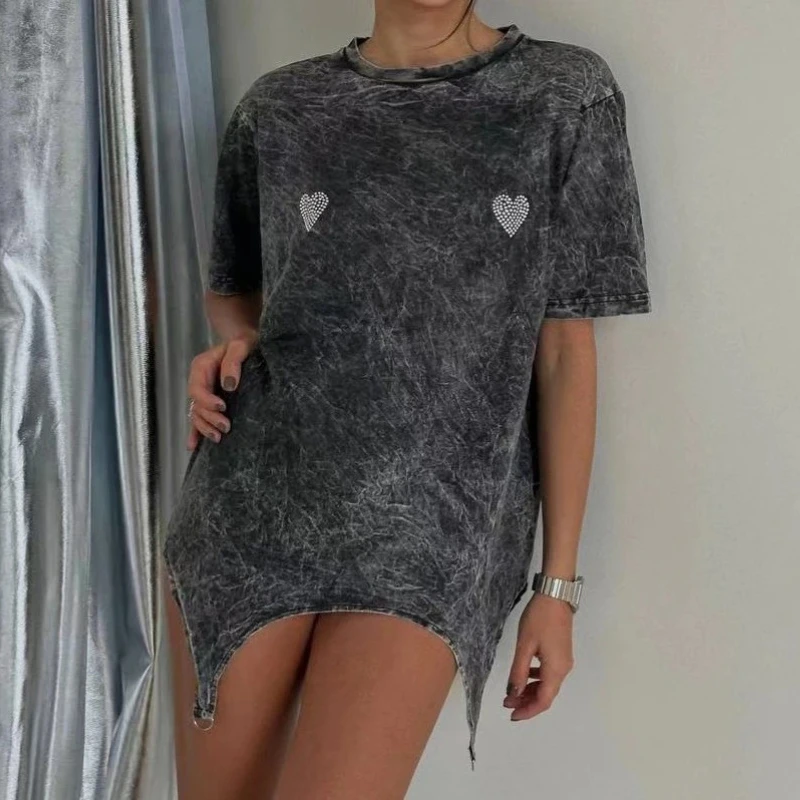 

2025 Loose And Lazy Style Top Women's Fashion Design Sense Irregular Short Sleeved T-shirt