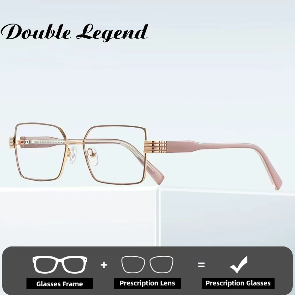

Double Legend Square Metal Women Myopia Prescription Reading Glasses Frame Fashion Anti-blue Light Custom Business Eyewear