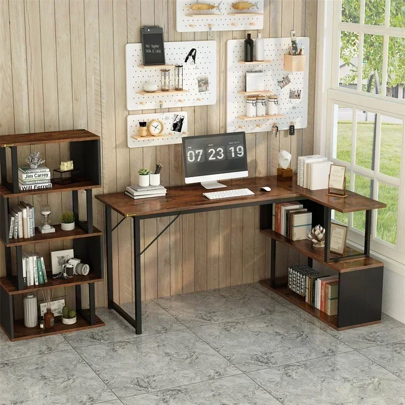 Modern Office Table Computer Desk with Bookshelves Metal Office Furniture Study Home Use Simple Study Table Laptop Desktop