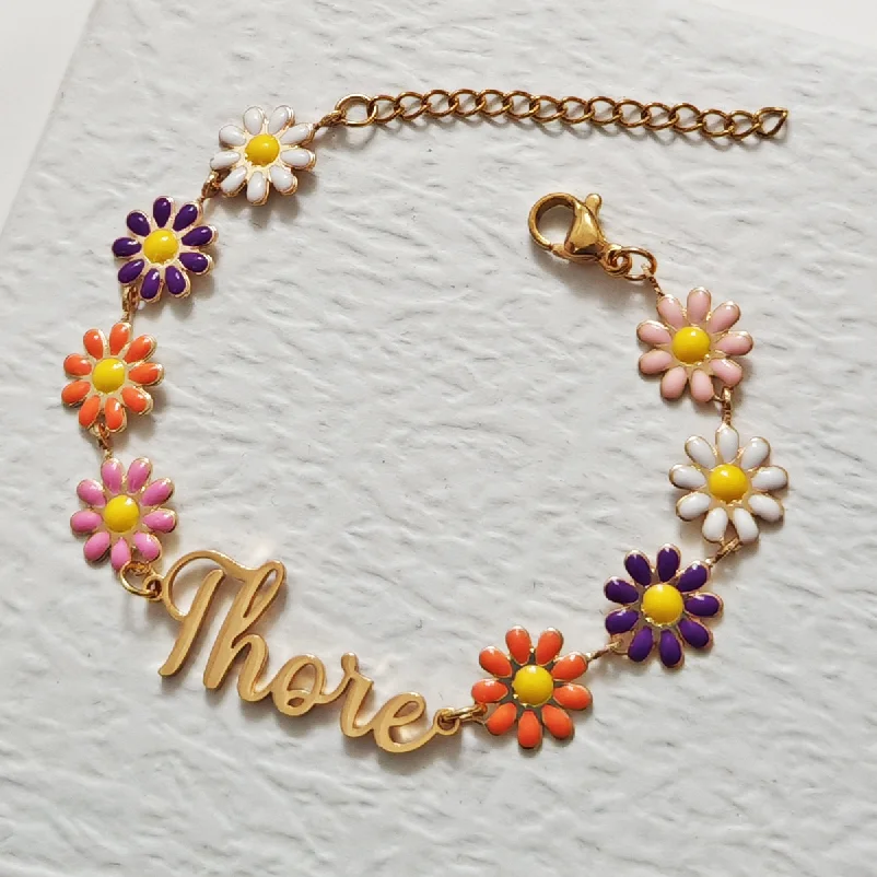 Personalized Customized Name Jewelry Set Stainless Steel Sunflower Sunflower Necklace Bracelet Children's Birthday Gift