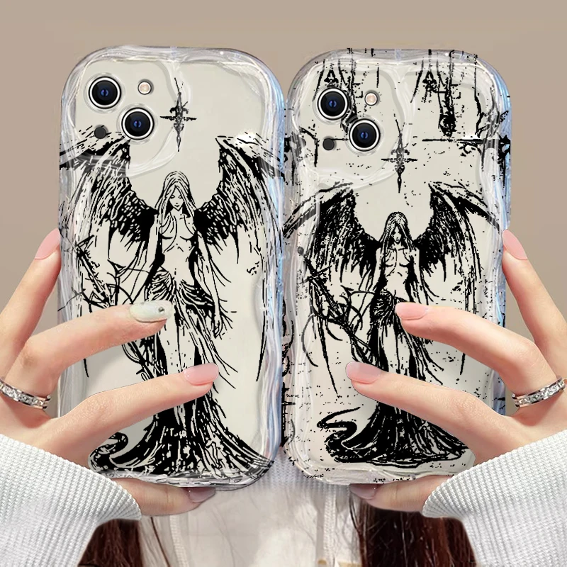 Bloodsacrifice Black Angel Death Demon 3D Wave Case For Samsung A73 A72 A71 A55 A54 A53 A33 A25 A15 A14 A13 A05 A04 A03 4G 5G