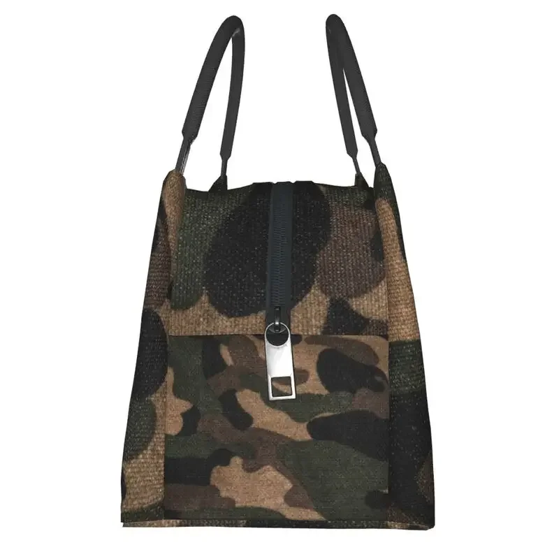 Military Camo Woodland Camouflage Insulated Lunch Bags for Outdoor Picnic Portable Thermal Cooler Bento Box Women