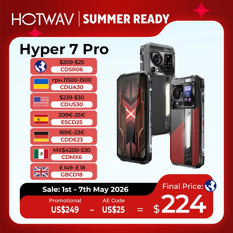 HOTWAV Hyper 7 Pro 5G Rugged Phone 200MP Android 14 6.6'' FHD+ 120Hz Smartphone 36(16+20)GB 256GB 10800mAh 33W Mobile Phone