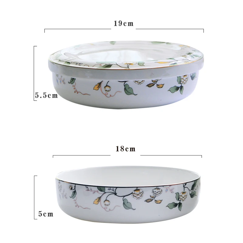 7 inch deep bone china dish dish household ceramic bowl with cover deep dish soup bowl egg custard fresh-keeping cover bowl