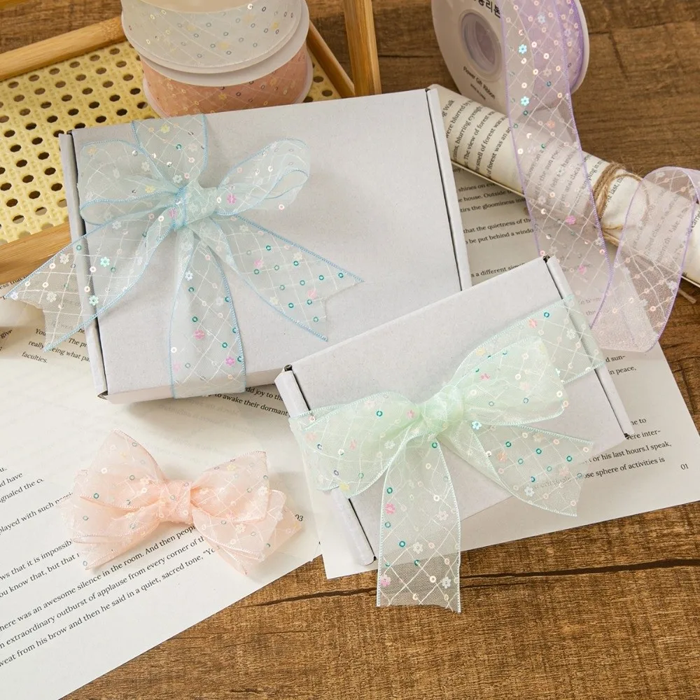 Creative 10 Yards Silk Ribbon 4cm Gift Wrapping Bouquets Chiffon Ribbon Sequined Mesh Lace Fabric Gifts Packaging Material view 2