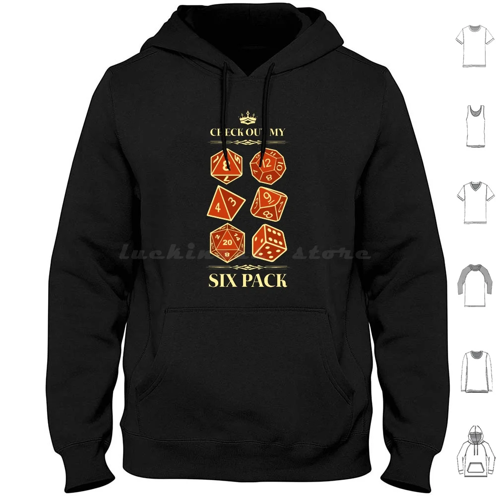 Sudadera con capucha de algodón de manga larga con diseño de D20 RPG y 'Check Out My Six Pack', y diseño 'Check Out My Six Pack Dm RPG' y 'Choose Your Dice Dnd Class'