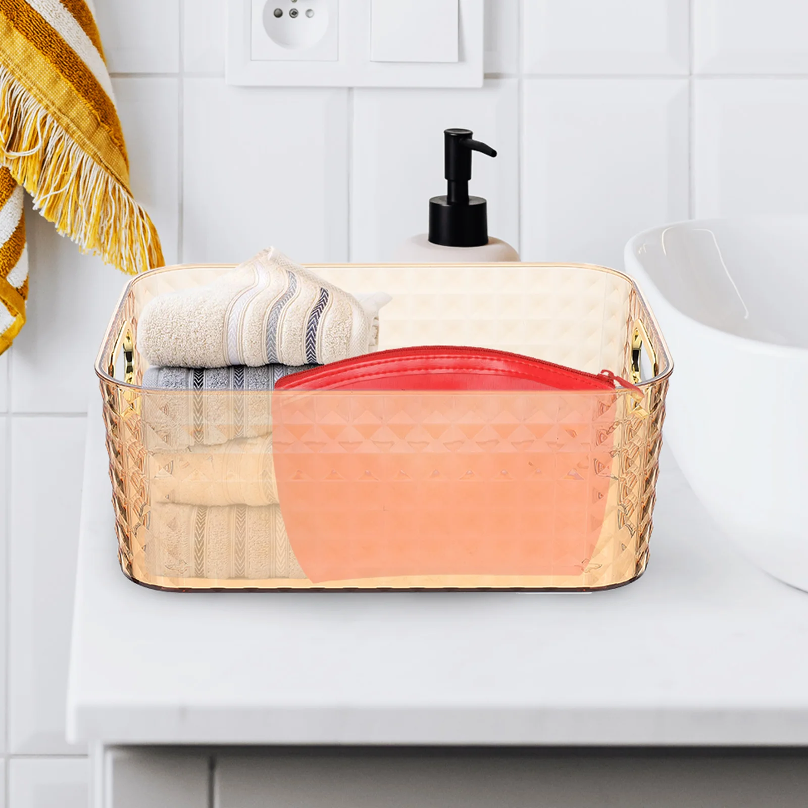 

Cosmetics Organizer Desktop Storage Basket Pollution-Free Multi-Purpose Home Office Kitchen Bathroom Rectangle Design