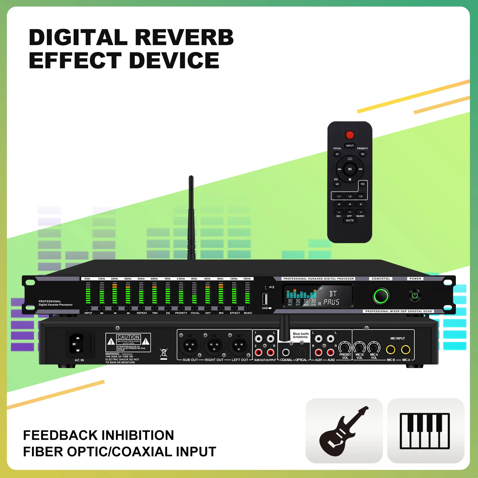 Profissional Início Pré-Stage Microfone Eficiente, KTV Digital Reverb, USB Bluetooth, Hi-Fi Processador