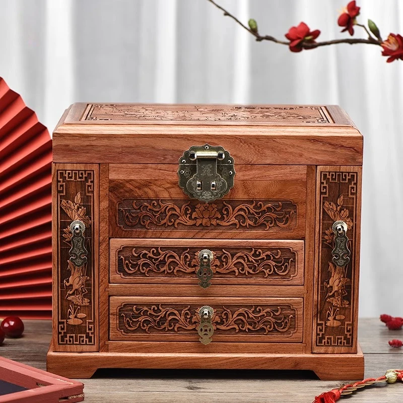 Burmese Rosewood Chinese Style Red Wood Jewelry Box Vintage Chinese Style Carved Jewelry Storage Box Wedding Gift