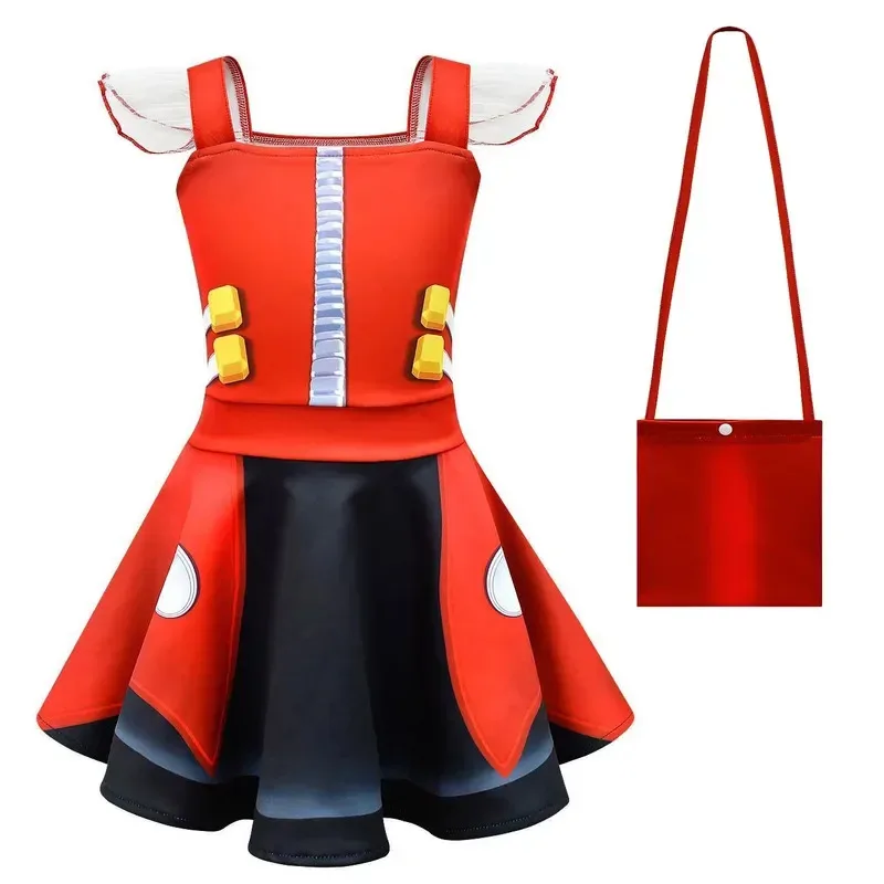 Nuovo AKids Ragazze Sonic Eggman Anime Cartoon Maglia Ruffle Dress Bag Set Outfit Natale Halloween Costume Cosplay 2025 AA