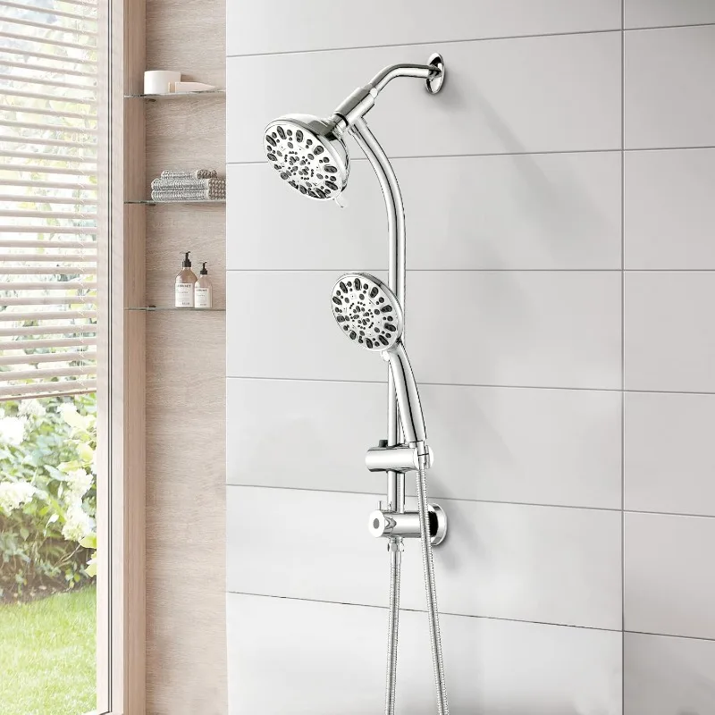 High Pressure 48-Settings Shower Head with Handheld Shower,Drill-Free 3-Way Diverter for Easy Reach,Adjustable Height Slide Bar