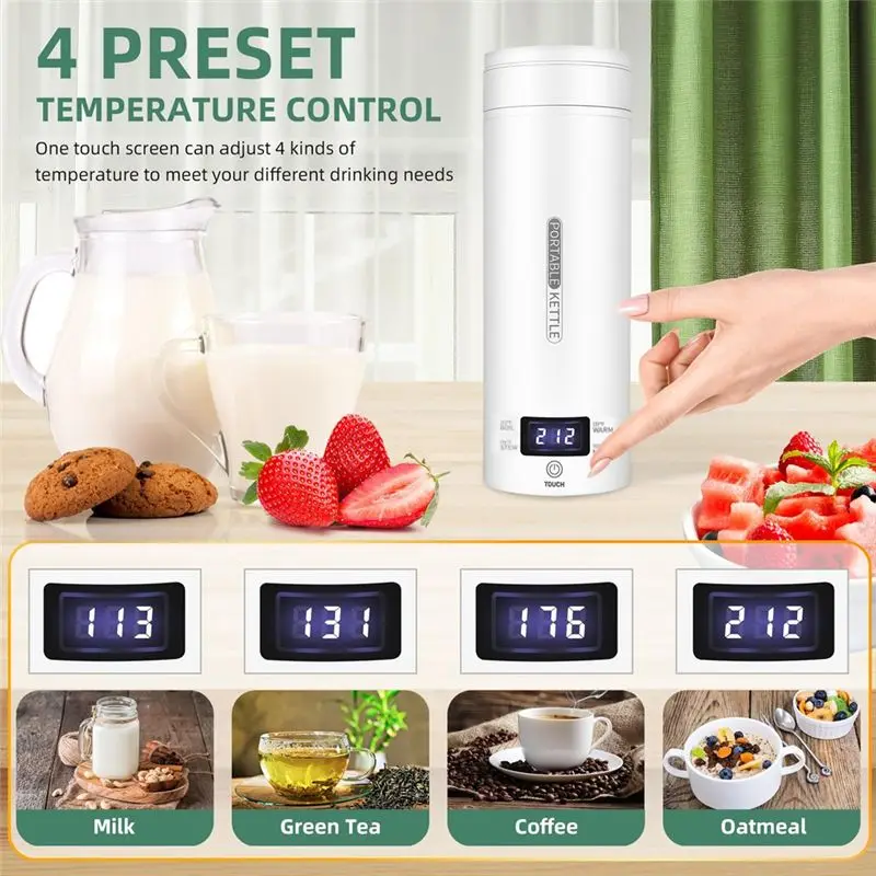 A60T Effortless Travel Electric Kettle Portable Small Mini Tea Coffee Kettle Water Heater With LCD US Plug