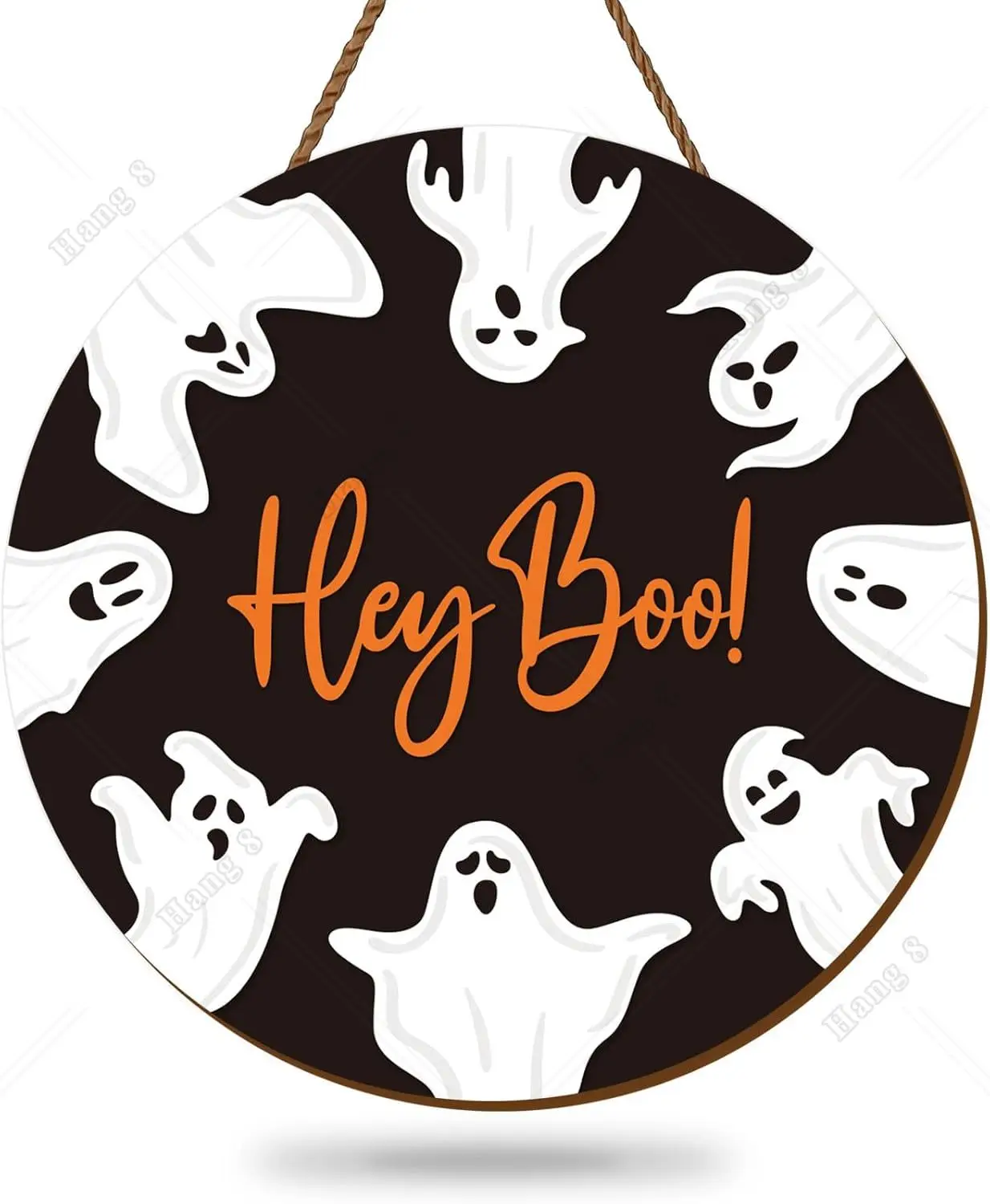 

Halloween Welcome Door Sign Hey Boo Ghost Wooden Hanging Sign for Trick or Treat Party Indoor Outdoor Porch Wall Front