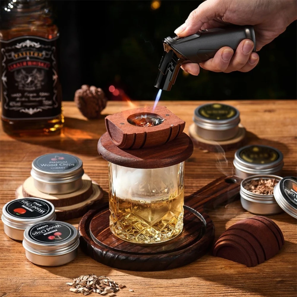 

Whiskey Smoker Kit With Oak Barrel Set And Fruit Flavored Wood Chips For Cocktail Infusion Bartender Gift Home Bar Tool