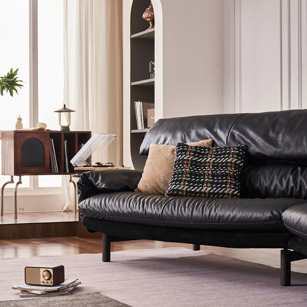Italy Modern Modular Sectional Sofa Set Black Leather Couch For Gym Warehouse Mall Entry Workshop Basement