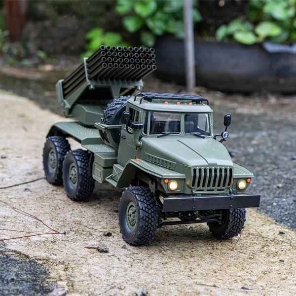 6WD RC Car BM-21 Rocket Laucher vehículo de Control remoto 1/16 6x6 camión de escalada todoterreno con luz LED modelo de juguete para niños adultos