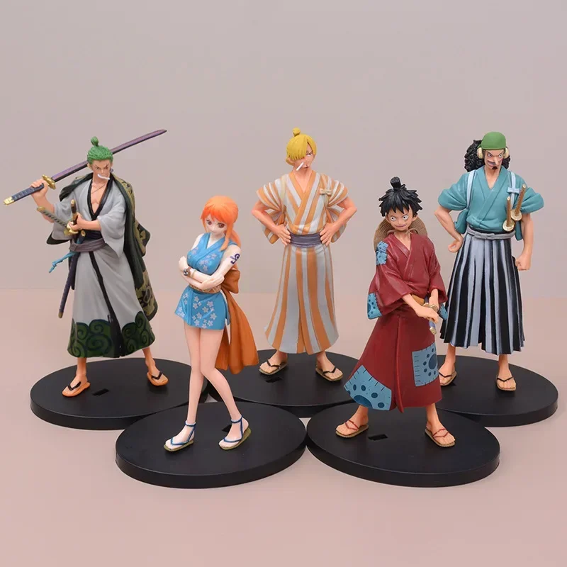 One Piece Anime Figures PVC Action Model Dolls Figure Toys Kimono Samurai Luffy Roronoa Zoro Handmade Home Decora Kid Toys Model