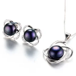 Dainashi Natural Freshwater Pearl 925 Sterling Silver High Jewelry Set Twisted Geometric Stud Earring Pendant Necklace for Women