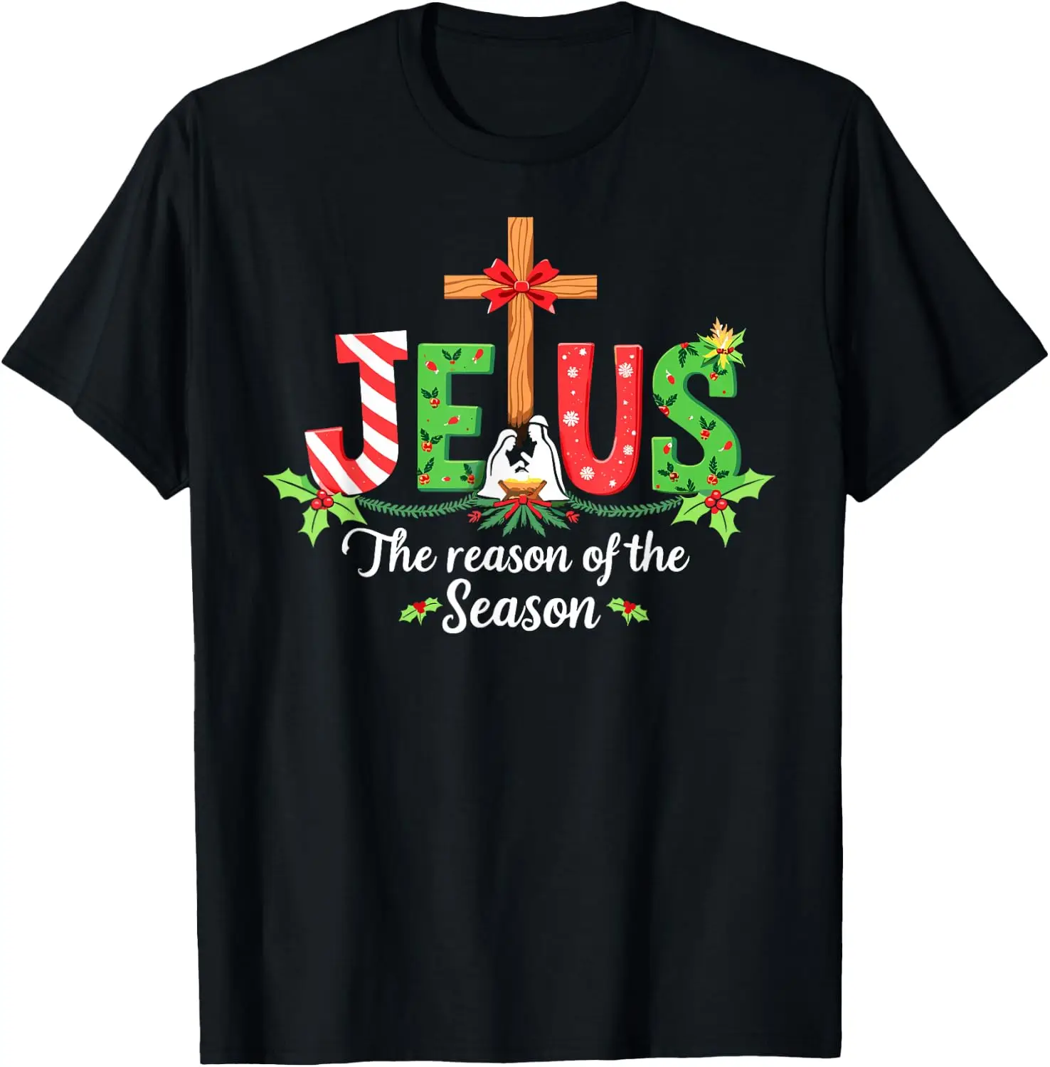 Jesus Is Reason Of The Season Merry Xmas Christmas Holidays T-Shirt Funny Christmas Cotton T-Shirt – Quick-Drying, Loose-Fit, Short-Sleeved