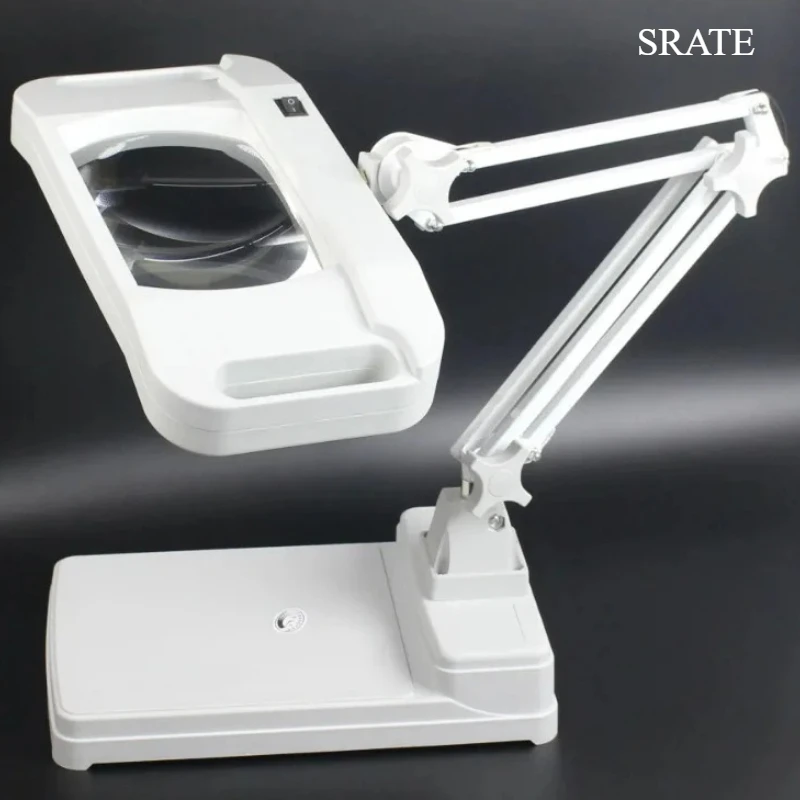 

85-265V Desktop Folding Lighted Repairing Magnifier Table Stand Magnifying Glass With Light 36 LED Lamp Large Lens Loupe 5x 10x