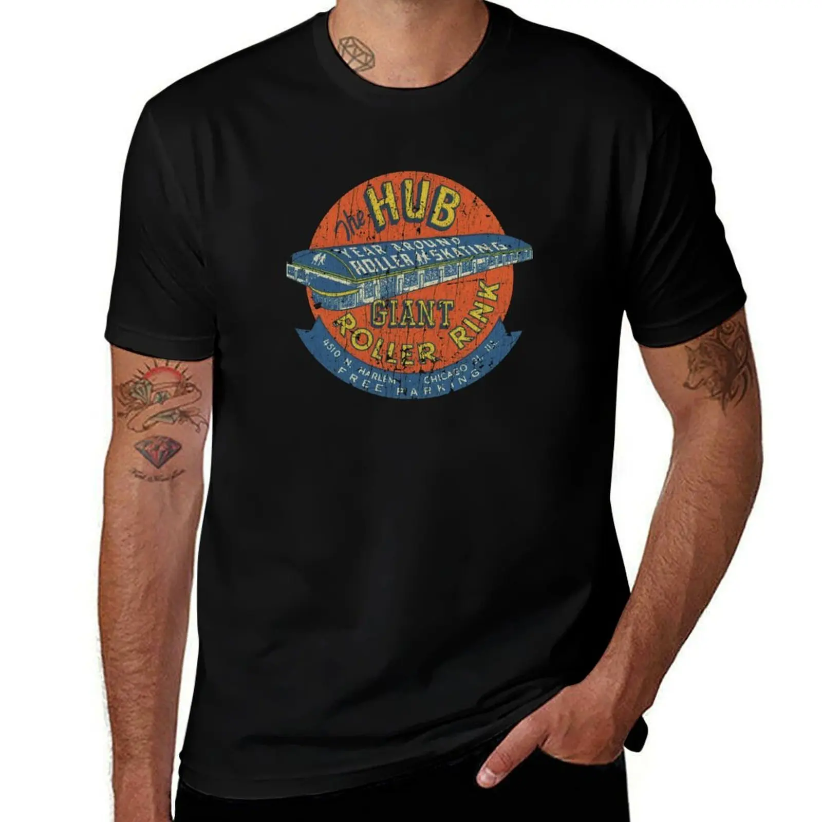 

Hub Roller Rink Chicago T-Shirt cotton tshirt 100% t shirts for man graphic vintage T-Shirt