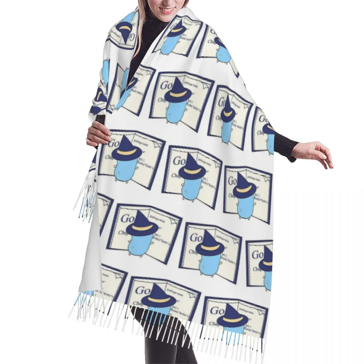 

The Go Gopher Golang Witch Learning Шарф Шарфы с кисточками для женщин Мягкие теплые шали и накидки Длинная осенне-зимняя шаль