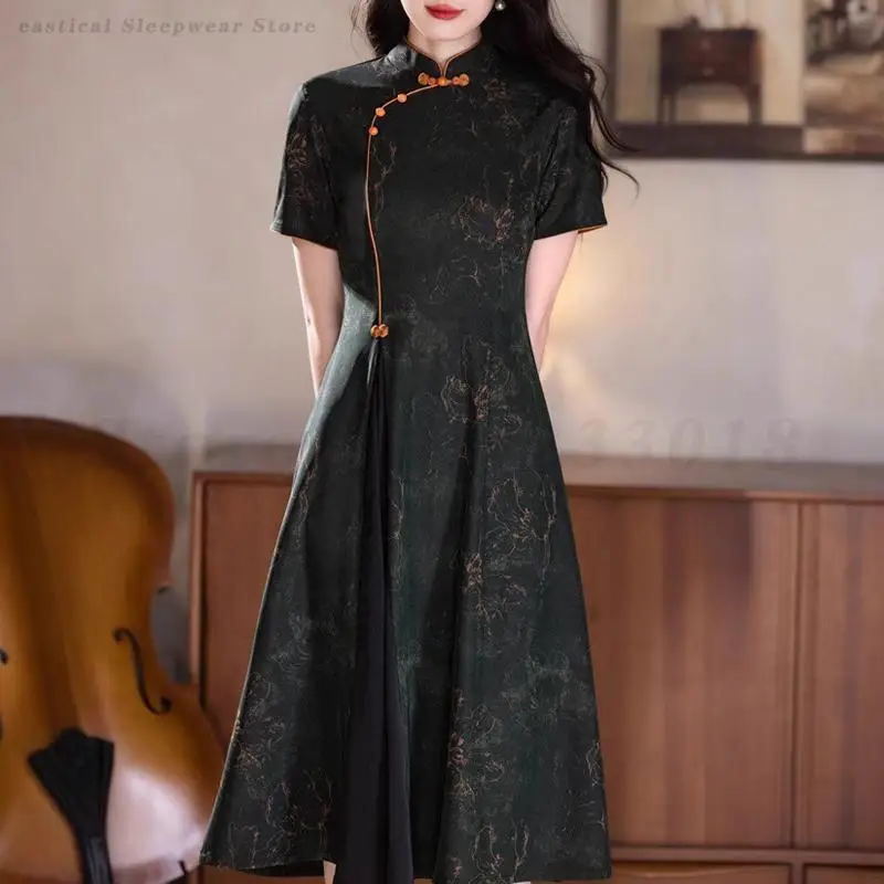 

Черный Cheongsam, элегантное платье Ao Dai Qipao с принтом, новое улучшенное традиционное платье в китайском стиле, повседневное вечернее платье, женское платье Vestidos