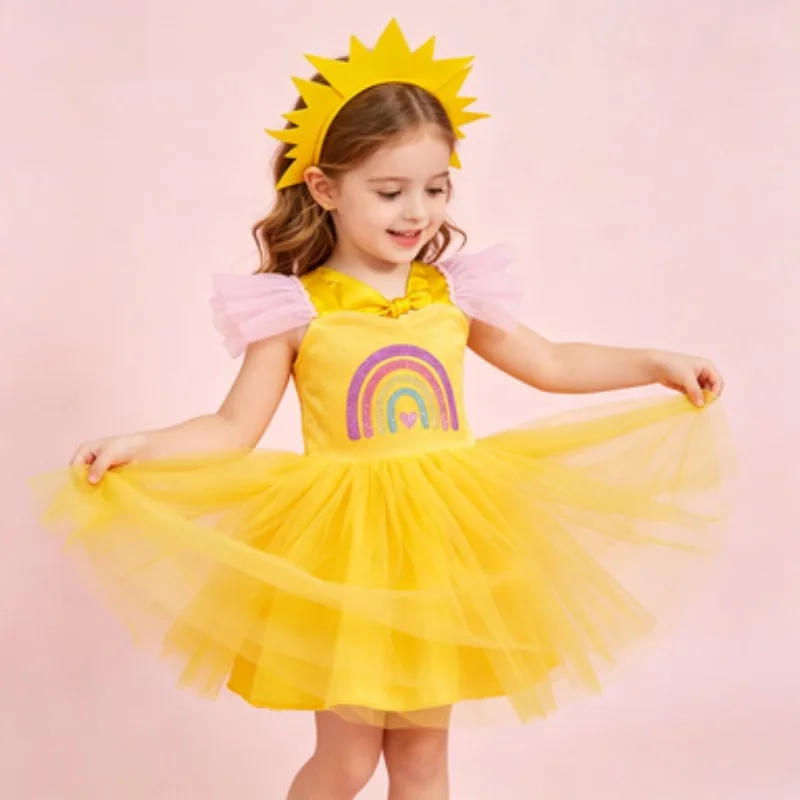

Children's Yellow Sun-Themed Dress, Soft Tulle Tutu Skirt, Costume for Halloween, Carnival, Birthday Parties and Stage Dress