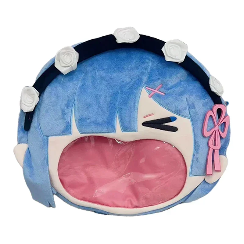 Anime Ram Rem Emilia Cosplay pluszowa torba duże usta uśmiech twarz przezroczysty Itabag Lolita plecak Crossbody torba na ramię portfel