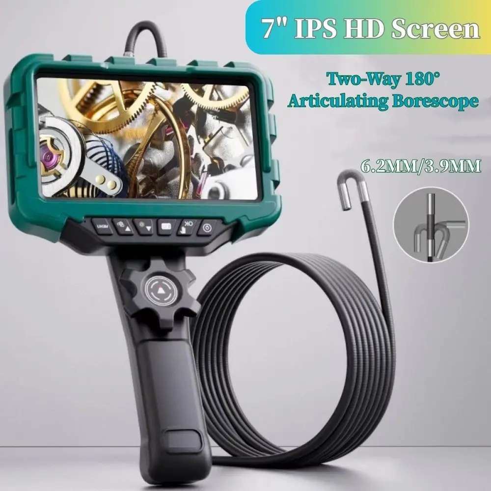 

360° HD Articulating Borescope 7 Inch Big Screen 6.2mm/3.9mm single lens for Engine Sewer Inspection Industrial Borescope