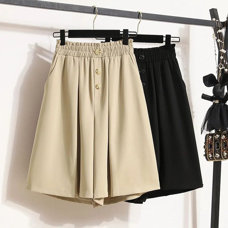 High Waist Wide Leg Pants Thin Five-Point Pants Suit Shorts Women's plus Size Loose Slimming Casual Trousers Commute Style