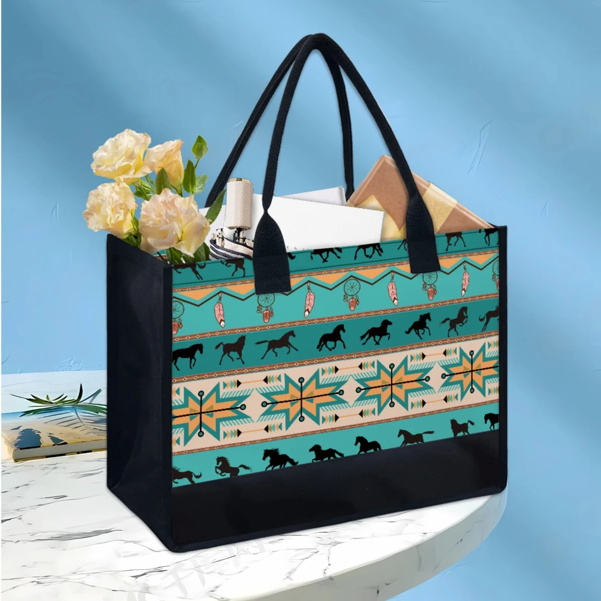 Cool 3D Ethnic Tribal Horse Print Handbag Retro Female College Student Commuter Totes Wedding Casual Shoulder Bag Bolsa Feminina