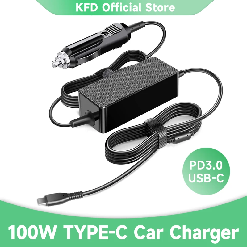 100W Laptop Car Charger For Macbook Air M2 13 Pro Lenovo Asus Dell HP Samsung Huawei 96W 87W USB-C PD3.0 DC Auto Adapter 12V-24V