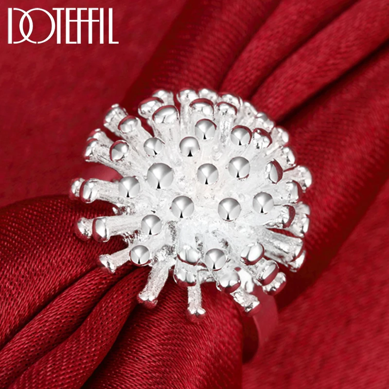 DOTEFFIL Coral Ring 925 Sterling Silver Firework For Woman Fashion Wedding Engagement Charm Jewelry