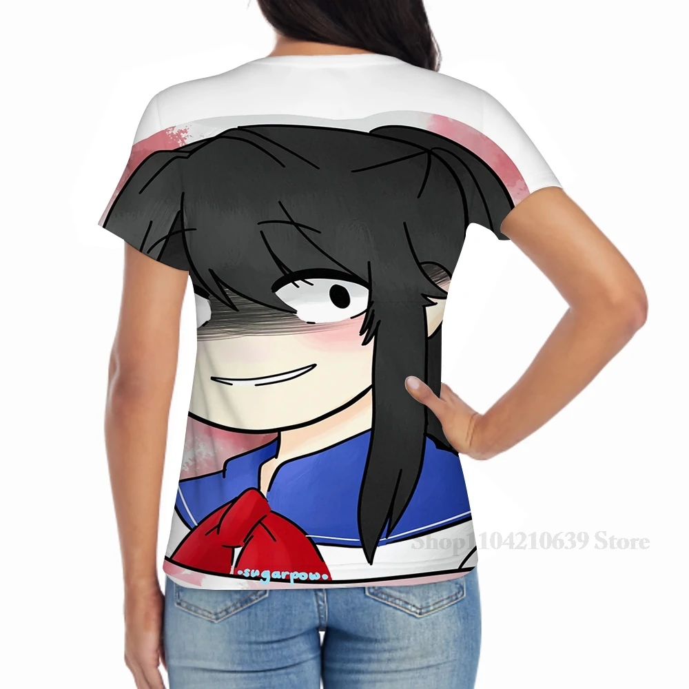 تي شيرت رجالي مطبوع بالكامل من Yandere-chan من Yandere Simulator تي شيرت نسائي أنيق للفتيات تي شيرت للأولاد تي شيرت بأكمام قصيرة #4