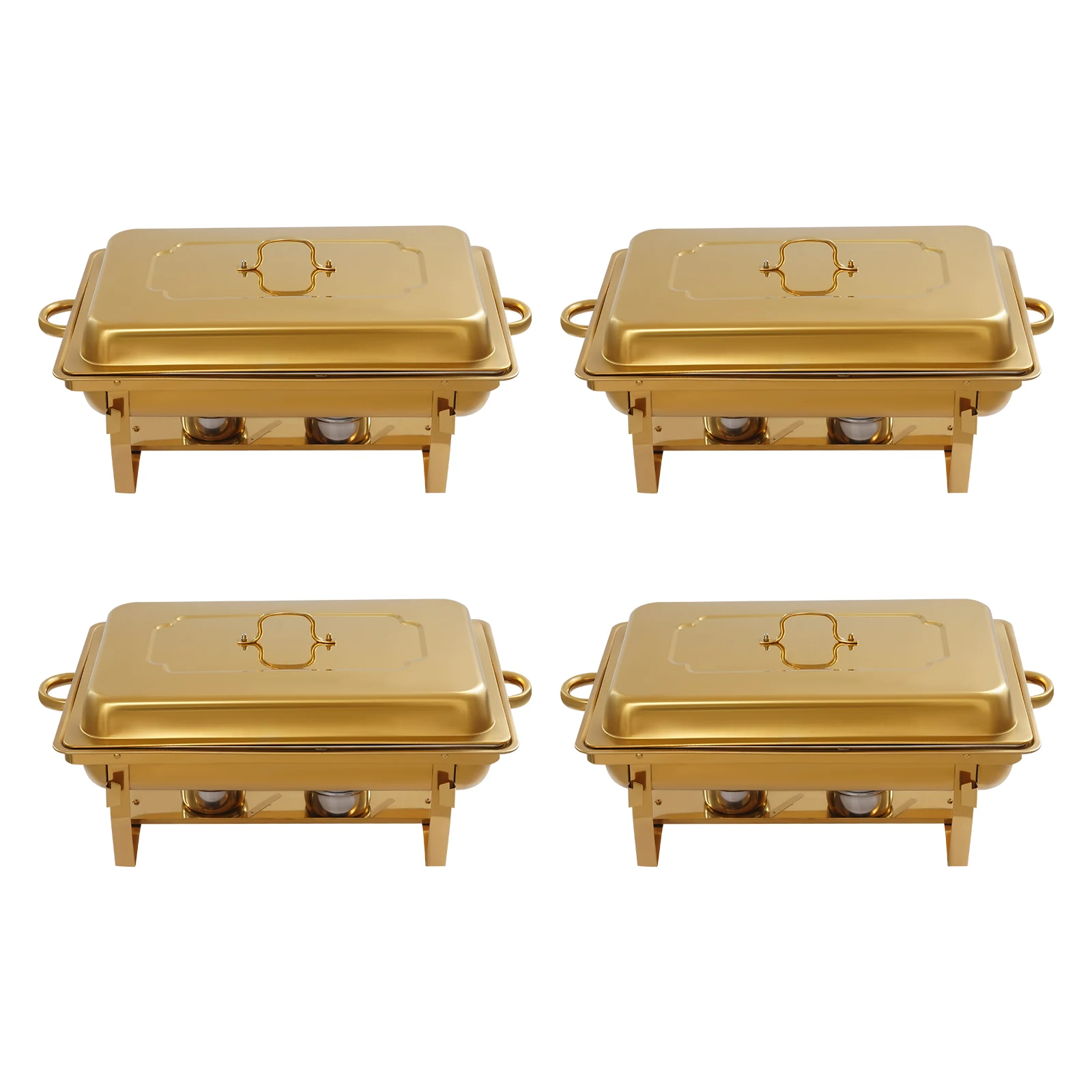 4-pack komfoor, roestvrijstalen buffetset verwarmingscontainer, schuurschotels set voedselverwarmer warmtecontainer soepverwarmer, goud
