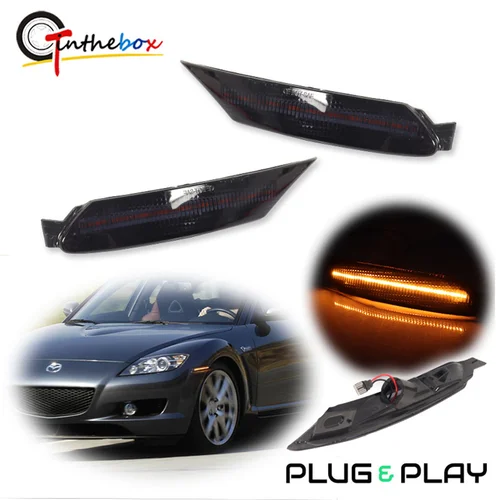 Gtinthebox luces indicadoras de posición lateral del parachoques delantero para Mazda RX-8 2004-2008 luz de señal de giro luces de estacionamiento LED blanco ámbar
